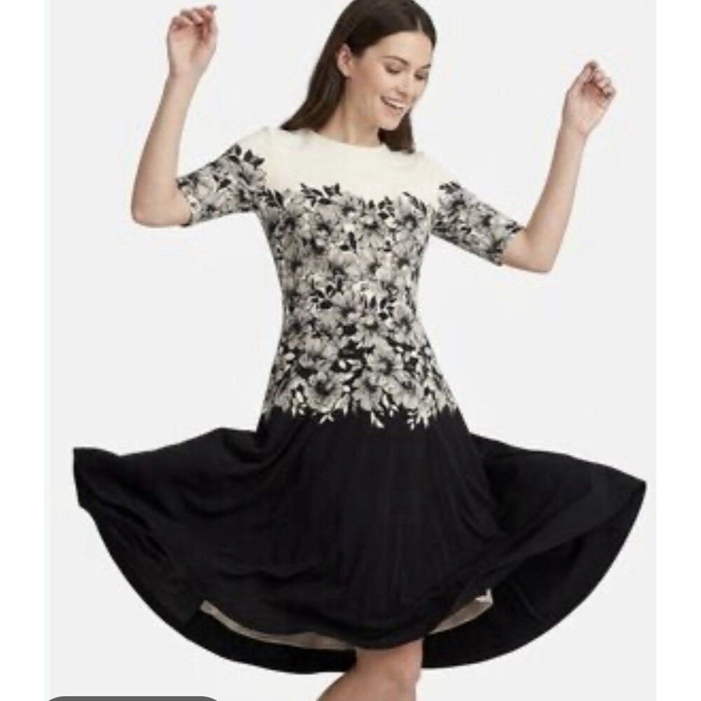Lauren Ralph Lauren Fit & Flare Midi Dress Size 18 Black White Floral S/S